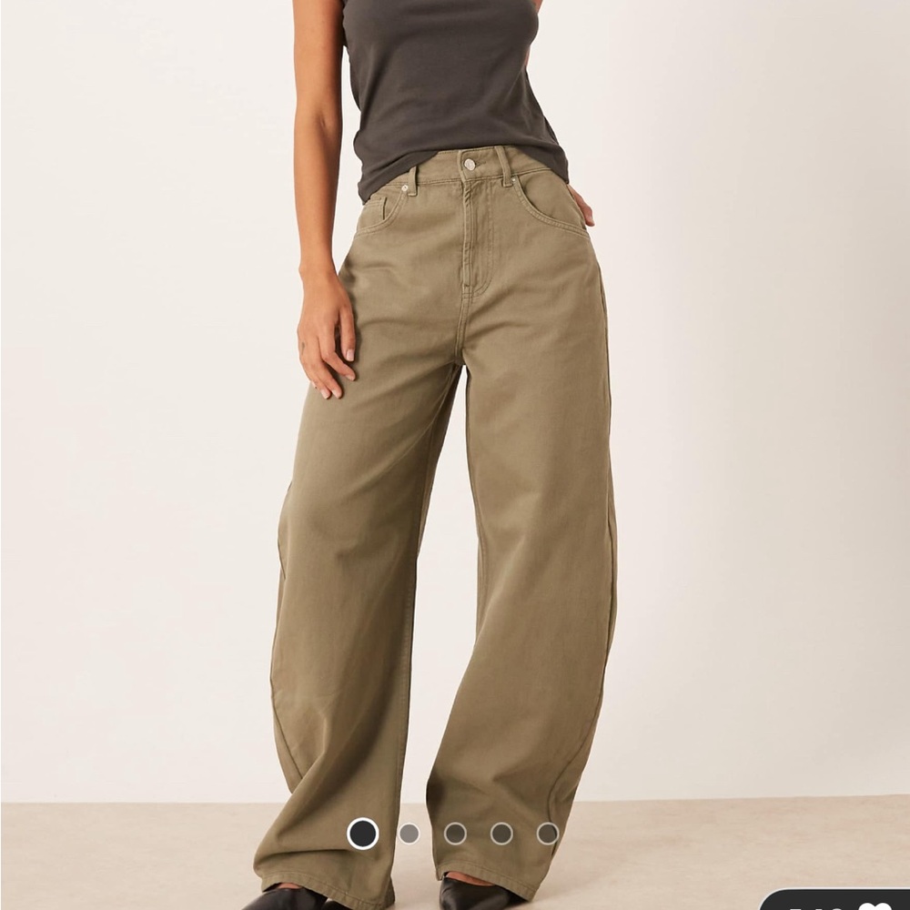 ASOS Design high waisted barrel leg jeans in washed khaki